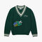 men s lacoste holiday comic badge striped v neck sweater