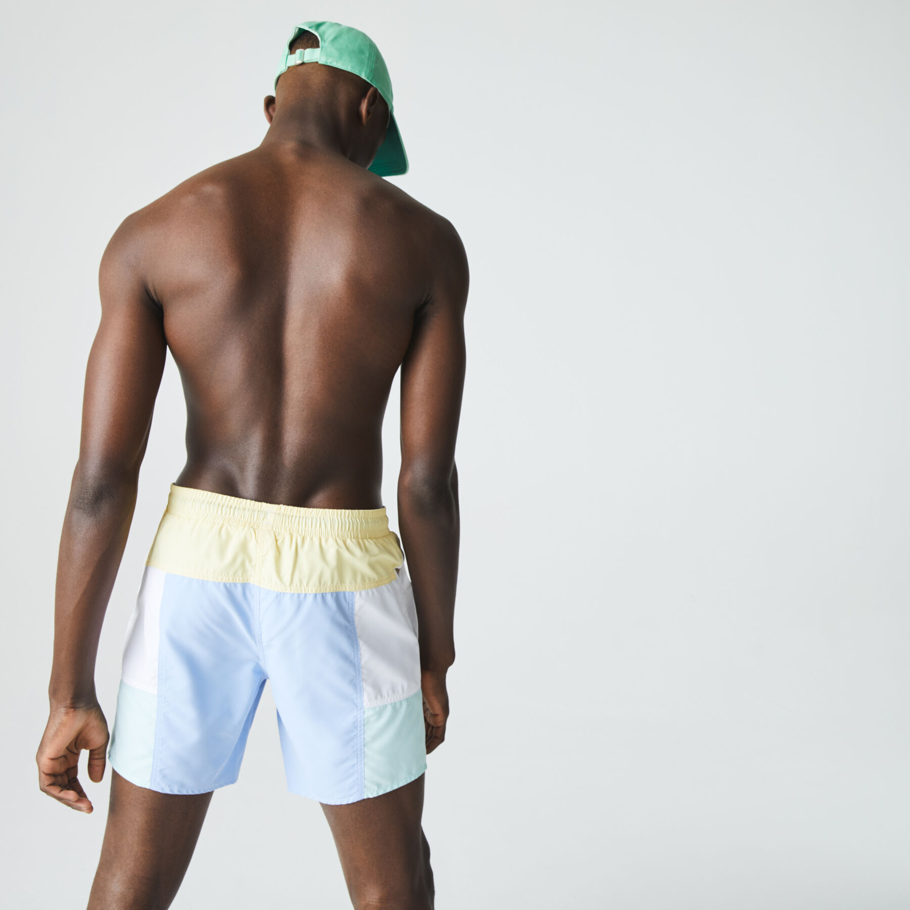 lacoste men s colourblock recycled cloth long swimming trunks