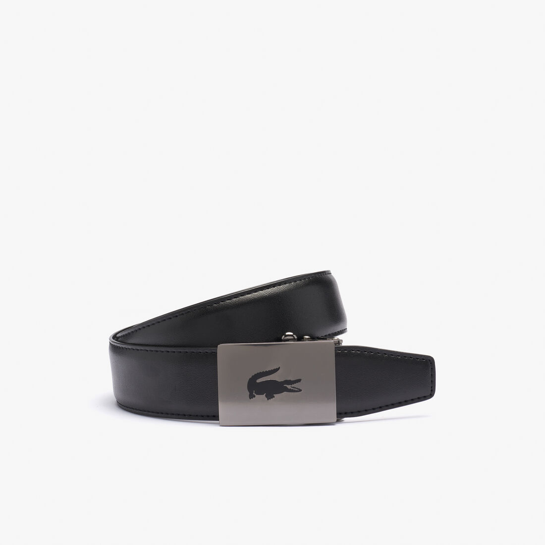 Men's Lacoste Engraved Plate Buckle Leather Belt