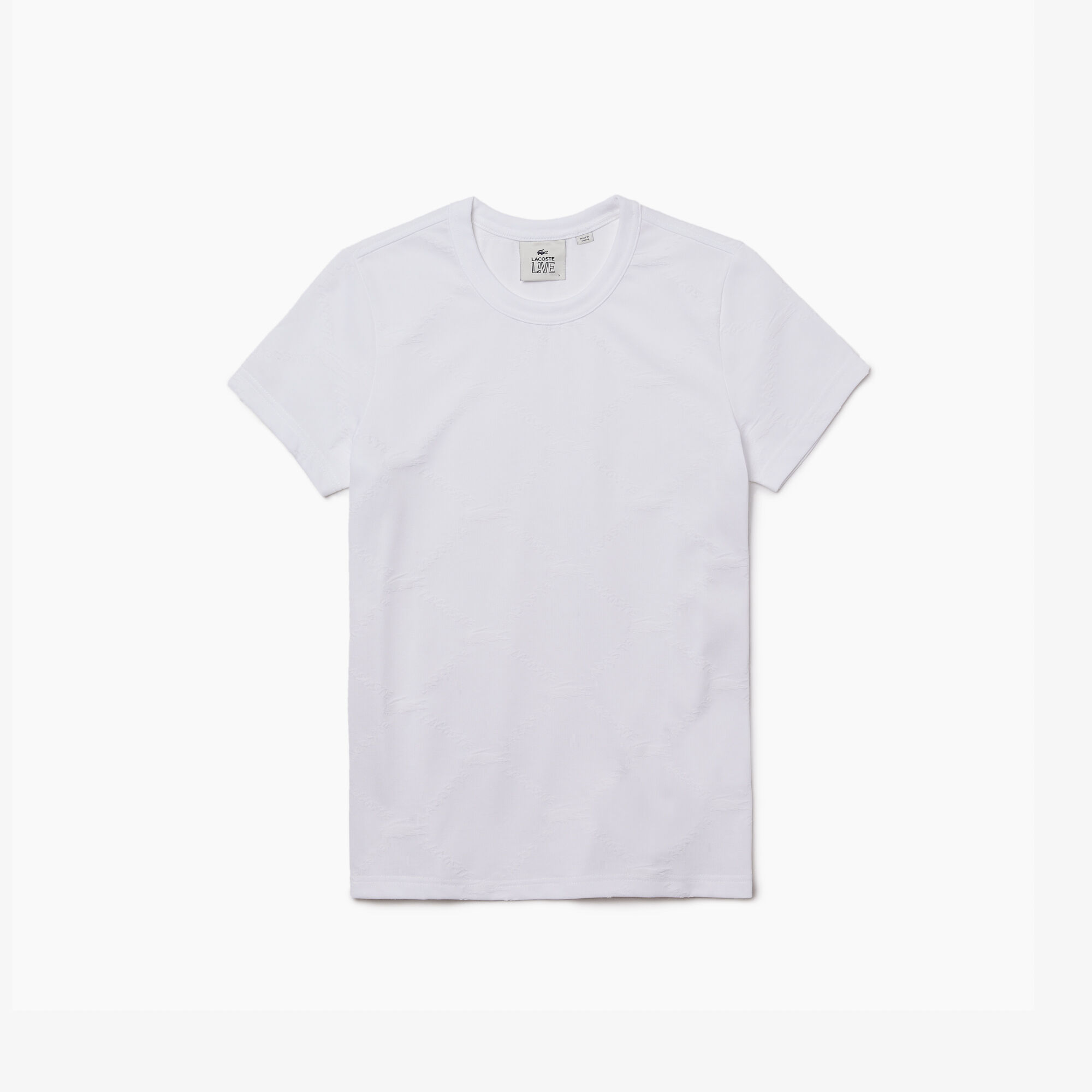 تي شيرت للنساء بنقشة مونوغرام وفتحة رقبة مستديرة مجموعة Lacoste LIVE تي شيرت للنساء بنقشة مونوغرام وفتحة رقبة مستديرة مجموعة Lacoste LIVE