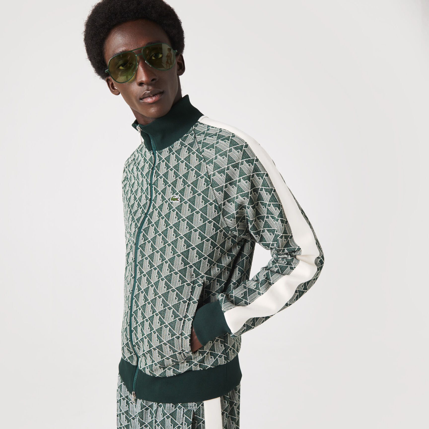 Men's Regular Fit Monogram Print Zip Sweatshirt