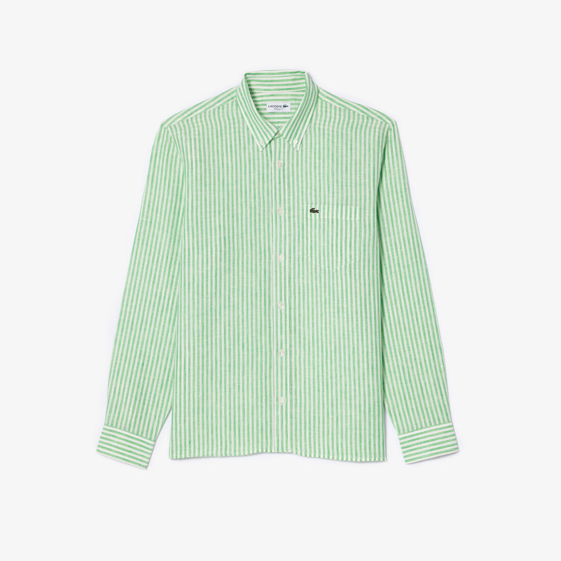 قميص كتان مخطط بقصّة عادية قميص كتان مخطط بقصّة عادية