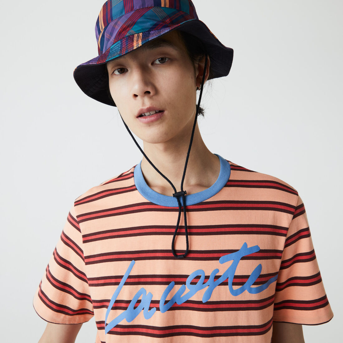 Men’s Crew Neck Print Lettering Striped Cotton T-shirt Men’s Crew Neck Print Lettering Striped Cotton T-shirt