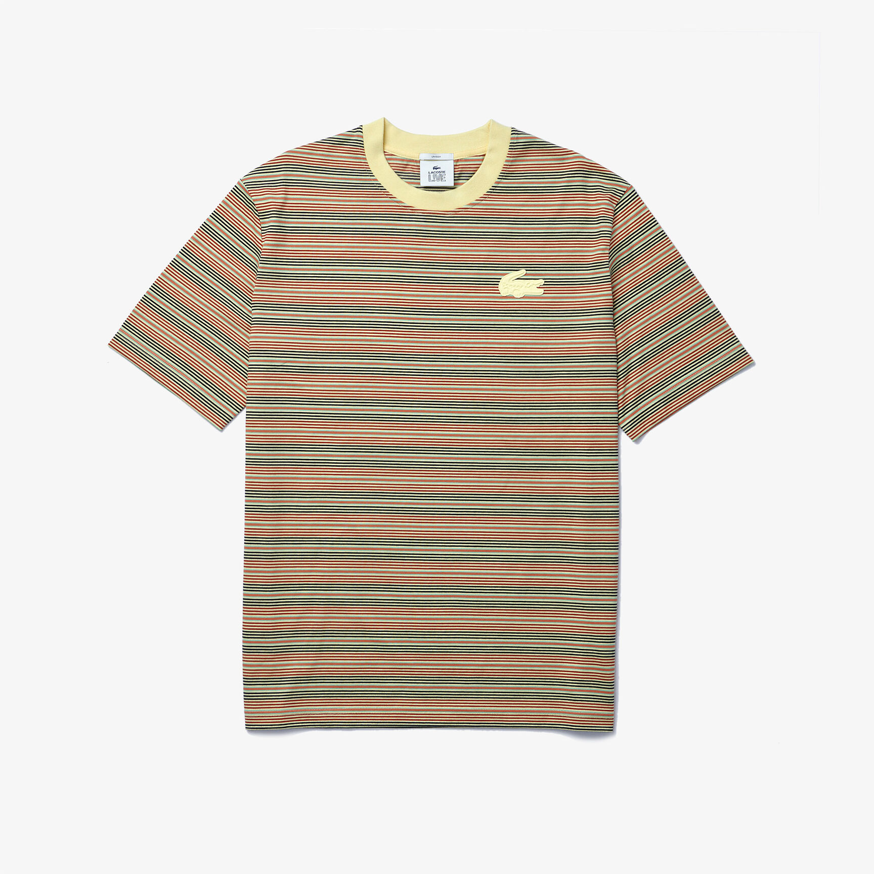 تي شيرت قطني مقلم للجنسين بفتحة رقبة مستديرة وقصة فضفاضة مجموعة Lacoste LIVE تي شيرت قطني مقلم للجنسين بفتحة رقبة مستديرة وقصة فضفاضة مجموعة Lacoste LIVE