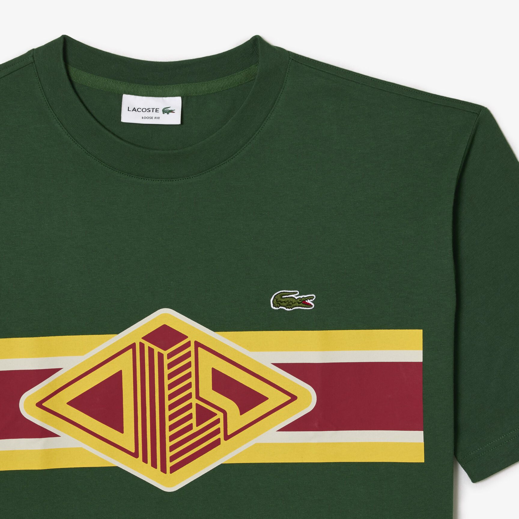 تيشيرت لاكوست بفتحة رقبة مستديرة وقصة فضفاضة بطبعة للرجال تيشيرت لاكوست بفتحة رقبة مستديرة وقصة فضفاضة بطبعة للرجال