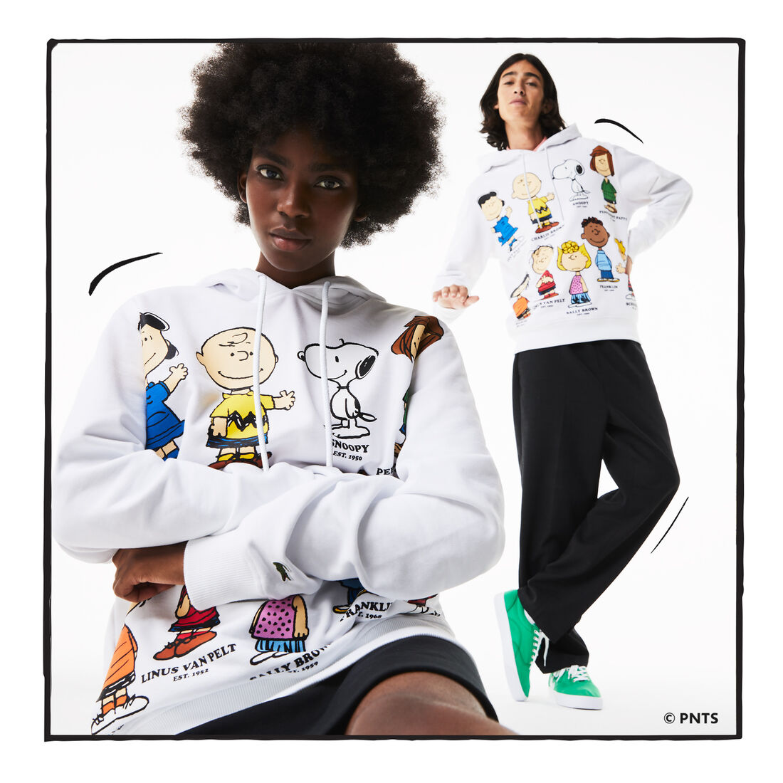 سويت شيرت من القطن العضوي بقلنسوة للجنسين من Lacoste x Peanuts