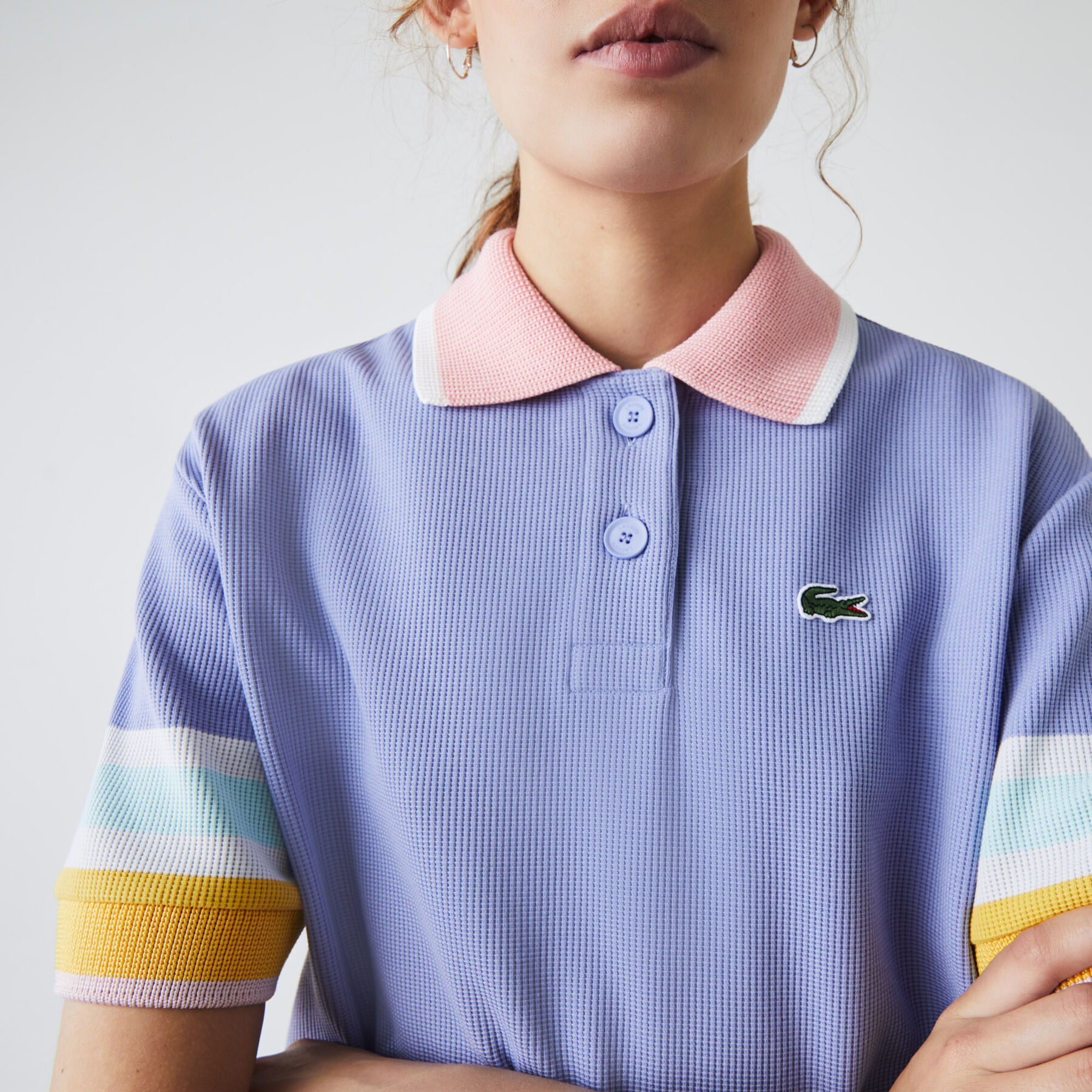 Women’s Lacoste Striped Sleeve Textured Cotton Polo Shirt women s lacoste striped sleeve textured cotton polo shirt