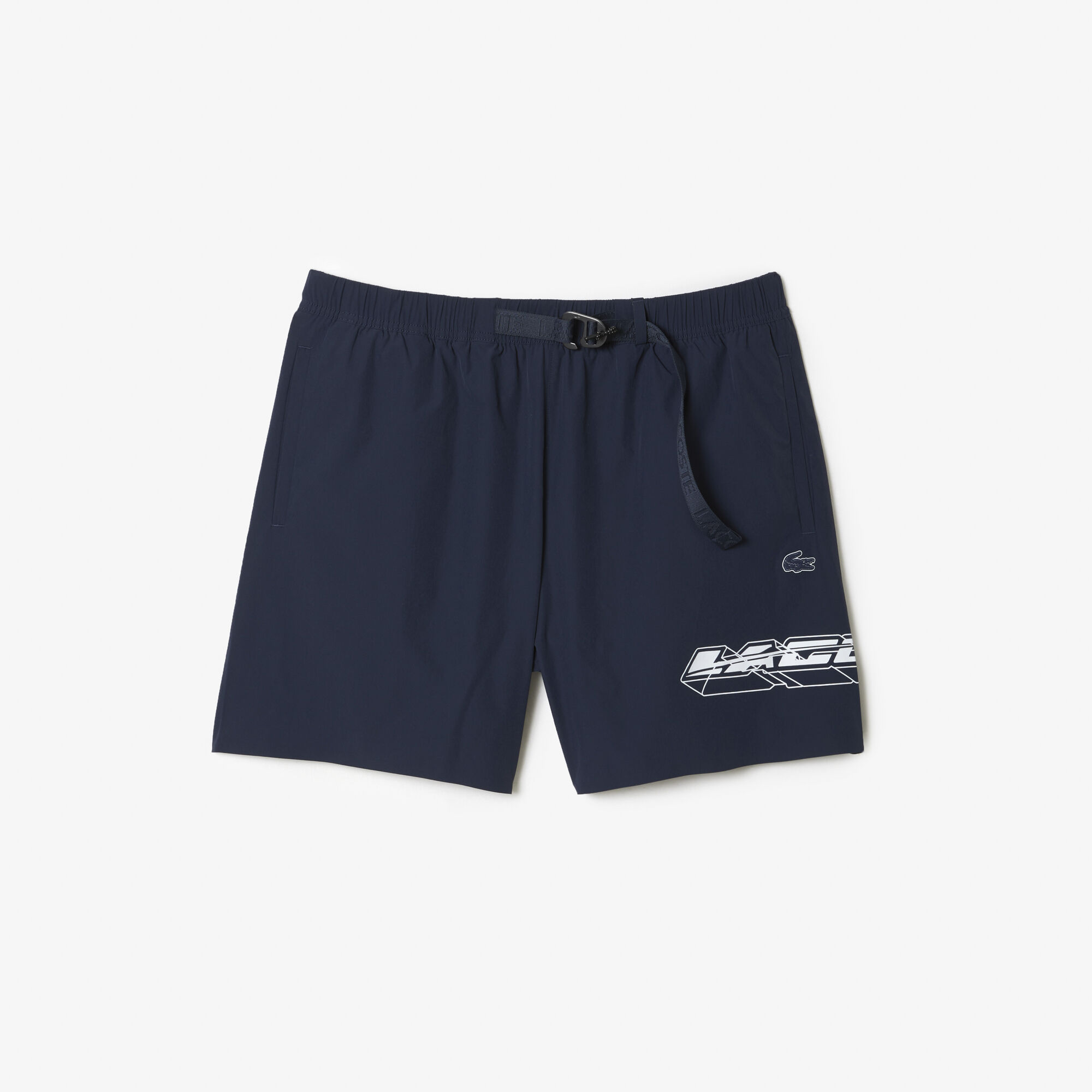 Men s Lacoste Quick Dry Logo Stripe Swim Trunks