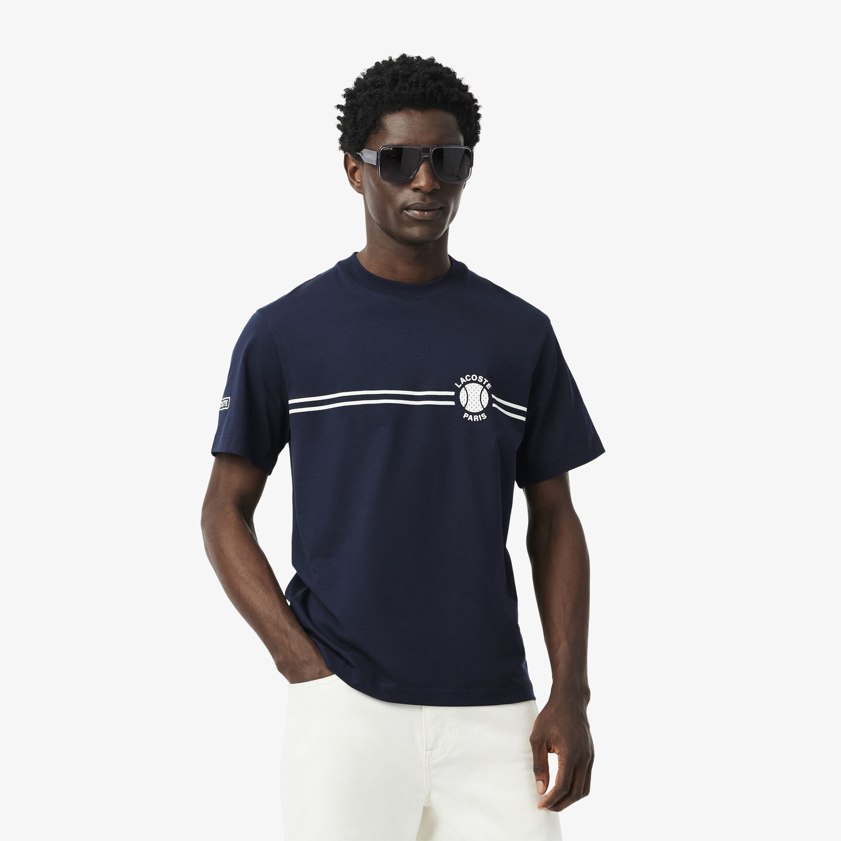 تي شيرت جيرسي قطني مطبوع ومطرز