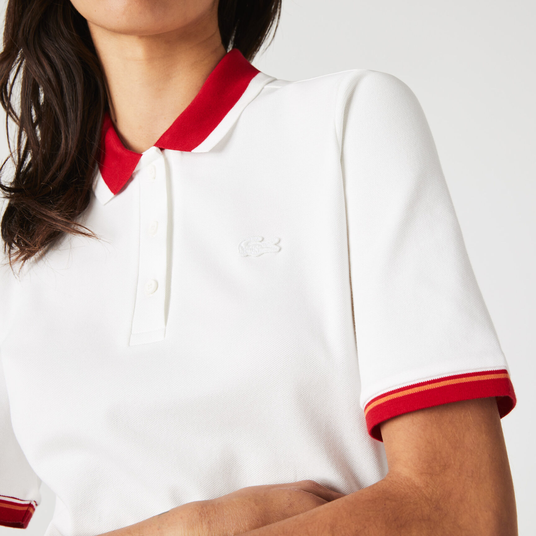 Women’s Lacoste Slim Fit Colored Neck Stretch Cotton Piqué Polo Women’s Lacoste Slim Fit Colored Neck Stretch Cotton Piqué Polo