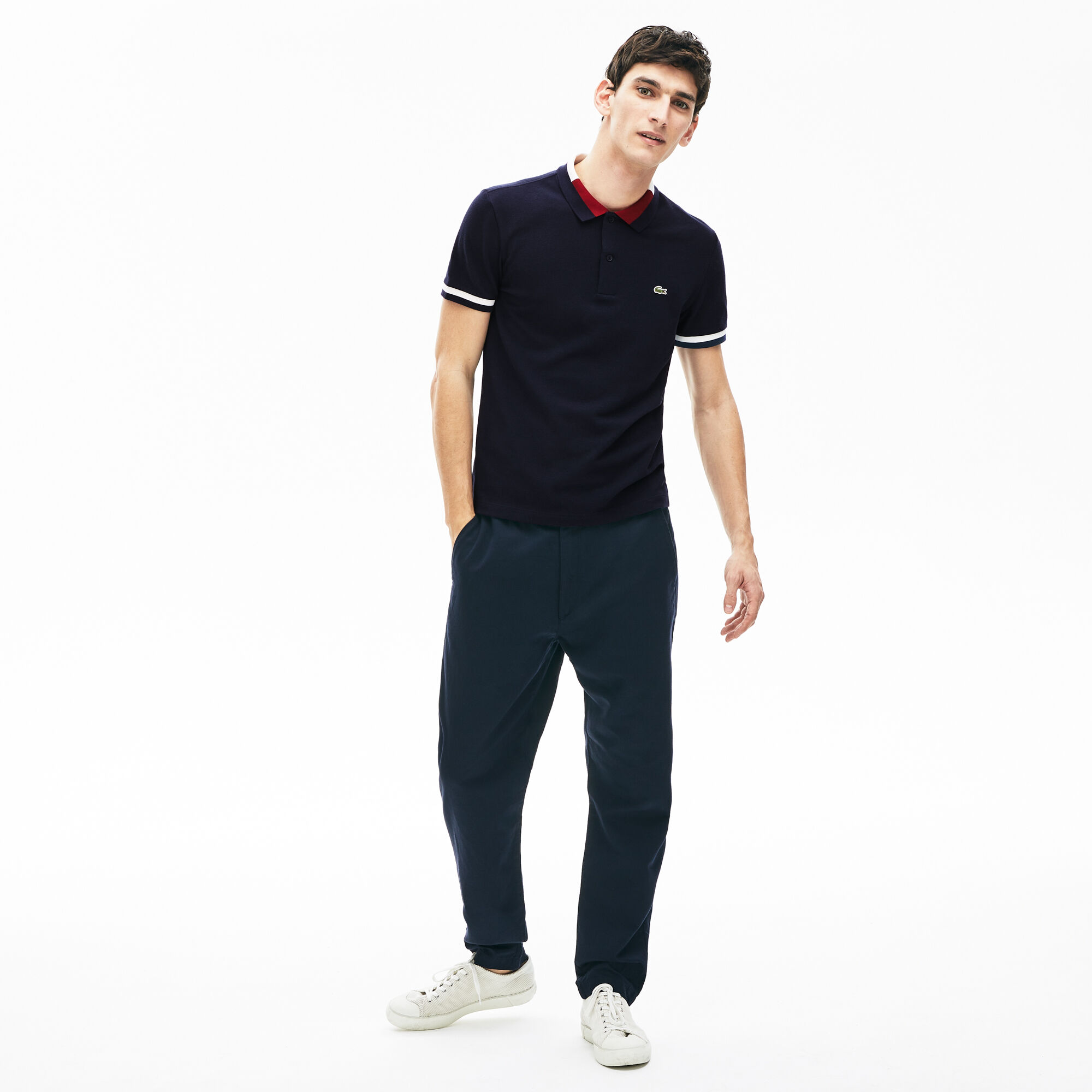 قميص بولو قطني بألوان متباينة من Lacoste للرجال قميص بولو قطني بألوان متباينة من Lacoste للرجال