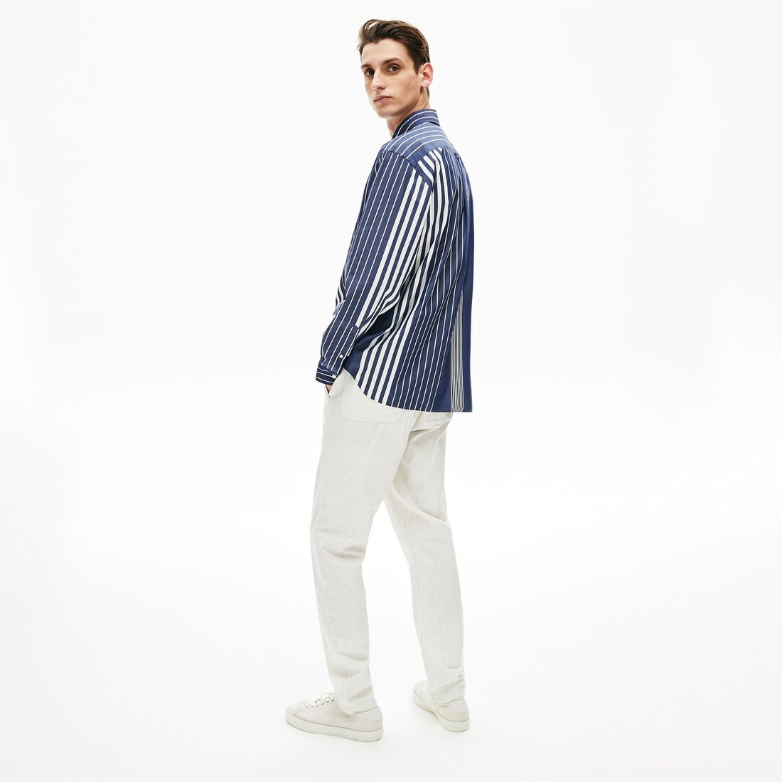 Men's Mismatched Striped Relaxed Fit Cotton Shirt Men's Mismatched Striped Relaxed Fit Cotton Shirt
