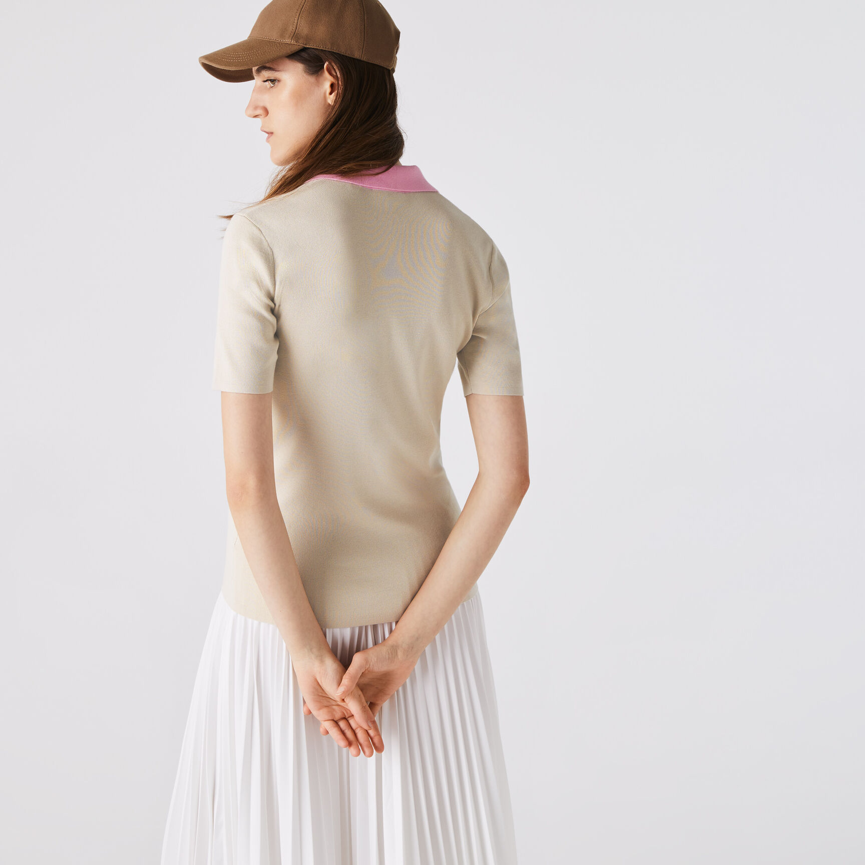 Women's Polo Collar Two-Tone Cotton Sweater