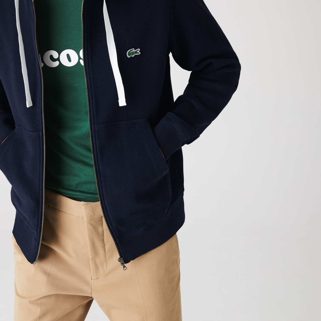 سويت شيرت بسحاب وغطاء رأس من بيكيه القطن العضوي للرجال سويت شيرت بسحاب وغطاء رأس من بيكيه القطن العضوي للرجال