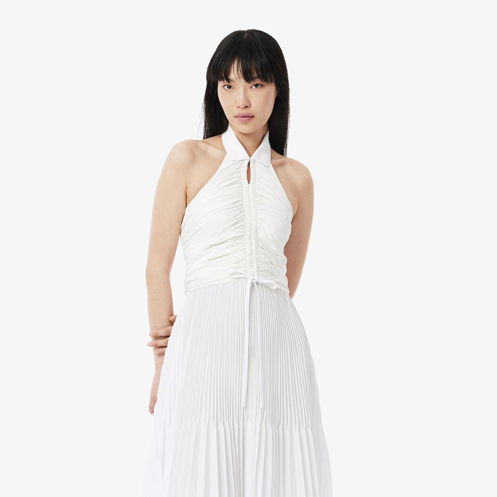Pleated Sleeveless Polo Dress