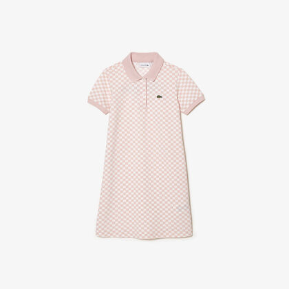 Girls’ Lacoste Check Print Organic Cotton Polo Dress