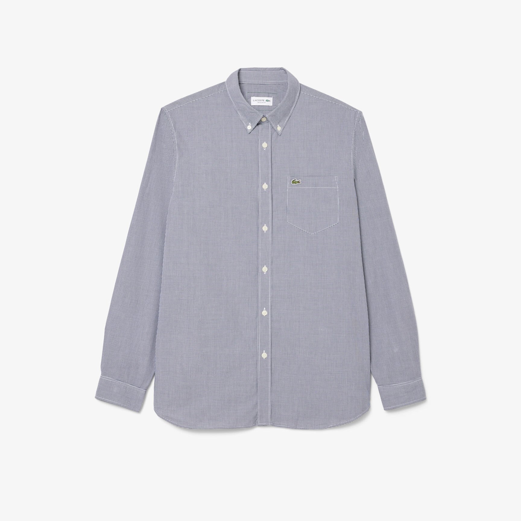 قميص بوبلين مربعات بقصّة عادية قميص بوبلين مربعات بقصّة عادية