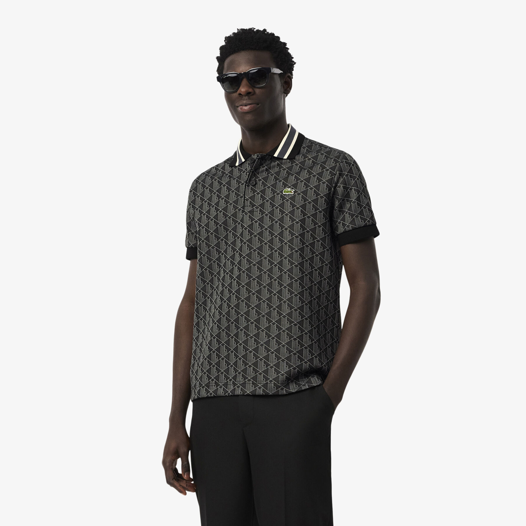 lacoste classic fit monogram jacquard polo shirt