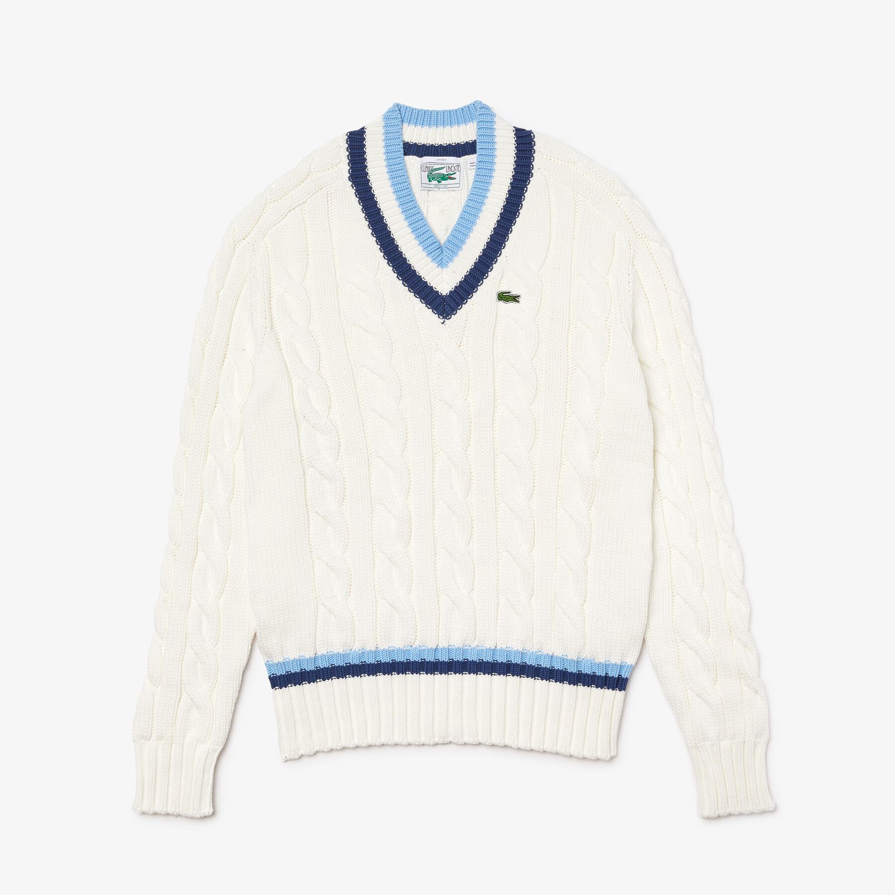 Unisex V-neck Striped Finishes Cable Knit Sweater lacoste unisex v neck striped finishes cable knit sweater