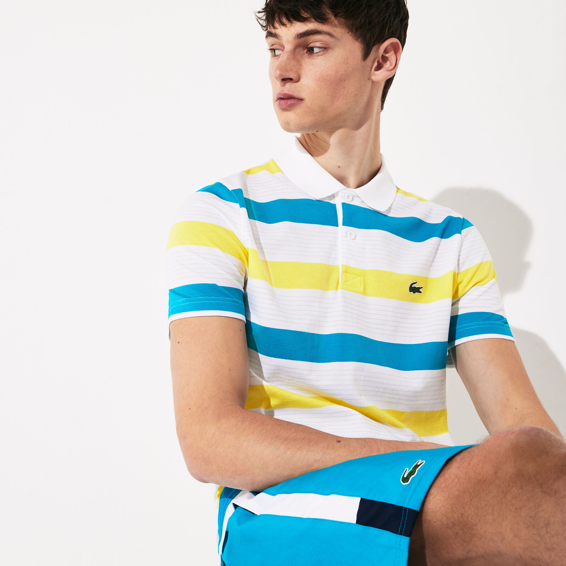 Men's Lacoste SPORT Striped Ultra-Light Cotton Polo Shirt Shirt men s lacoste sport striped ultra light cotton polo shirt shirt