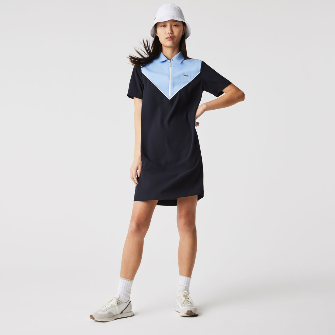 Women&rsquo;s Flowy Zip Collar Colorblock Polo Dress