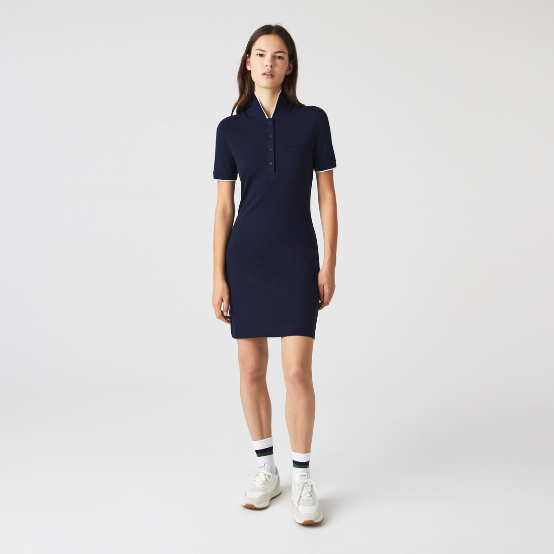 Women's Lacoste Striped Neck Flowy Polo Dress