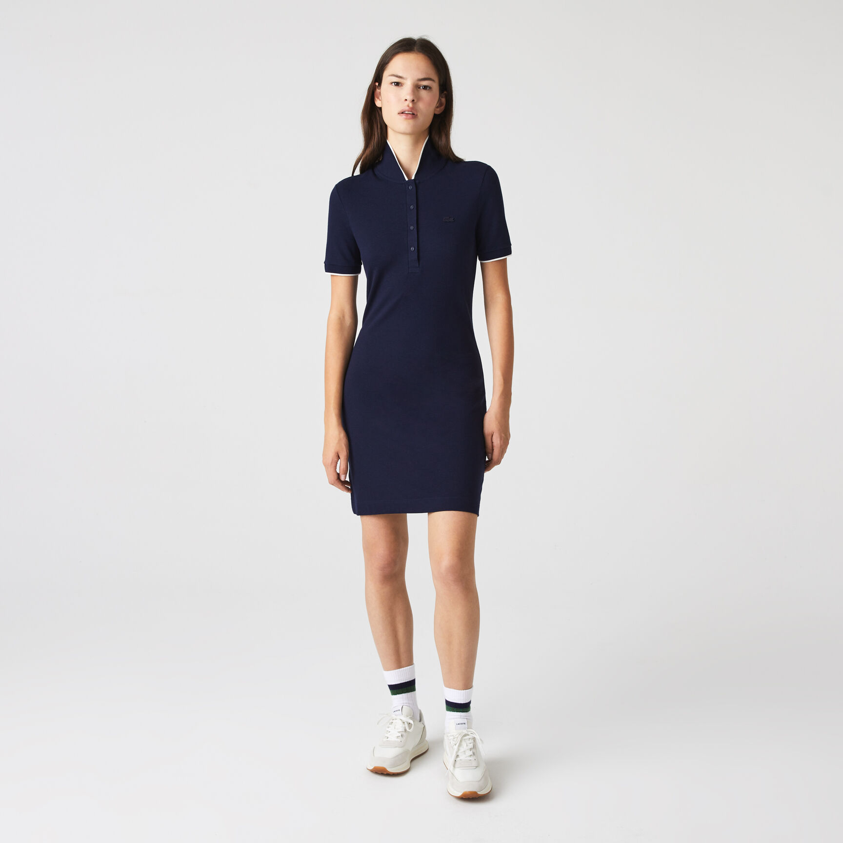 Women's Lacoste Striped Neck Flowy Polo Dress Women's Lacoste Striped Neck Flowy Polo Dress
