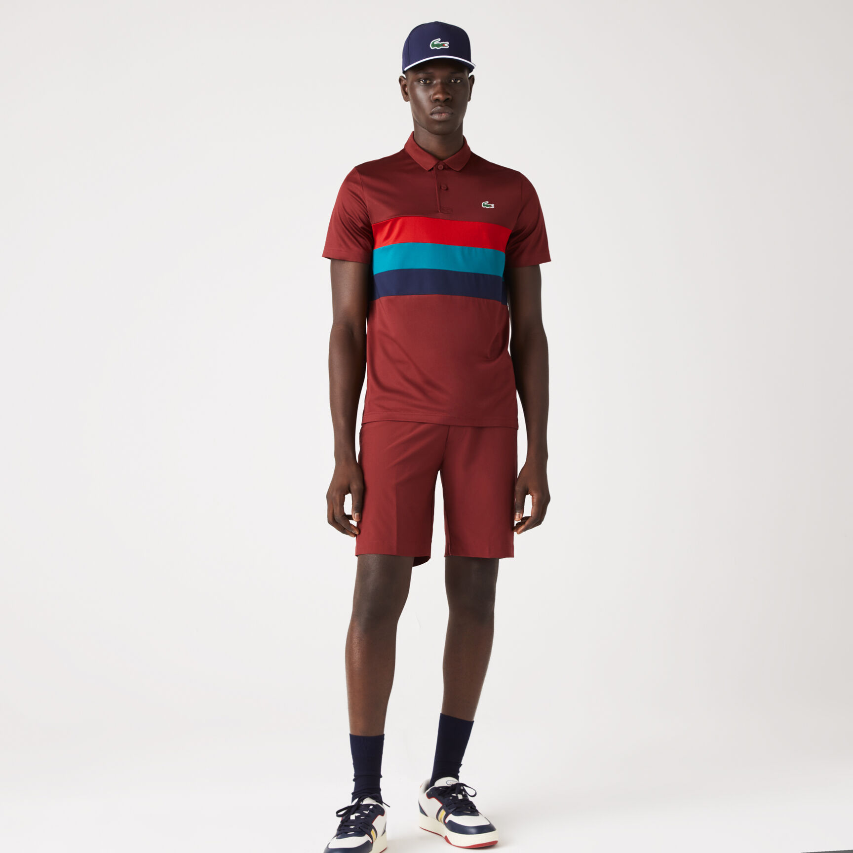 Men's Lacoste SPORT Tricolor Stripe Golf Polo Shirt Men's Lacoste SPORT Tricolor Stripe Golf Polo Shirt