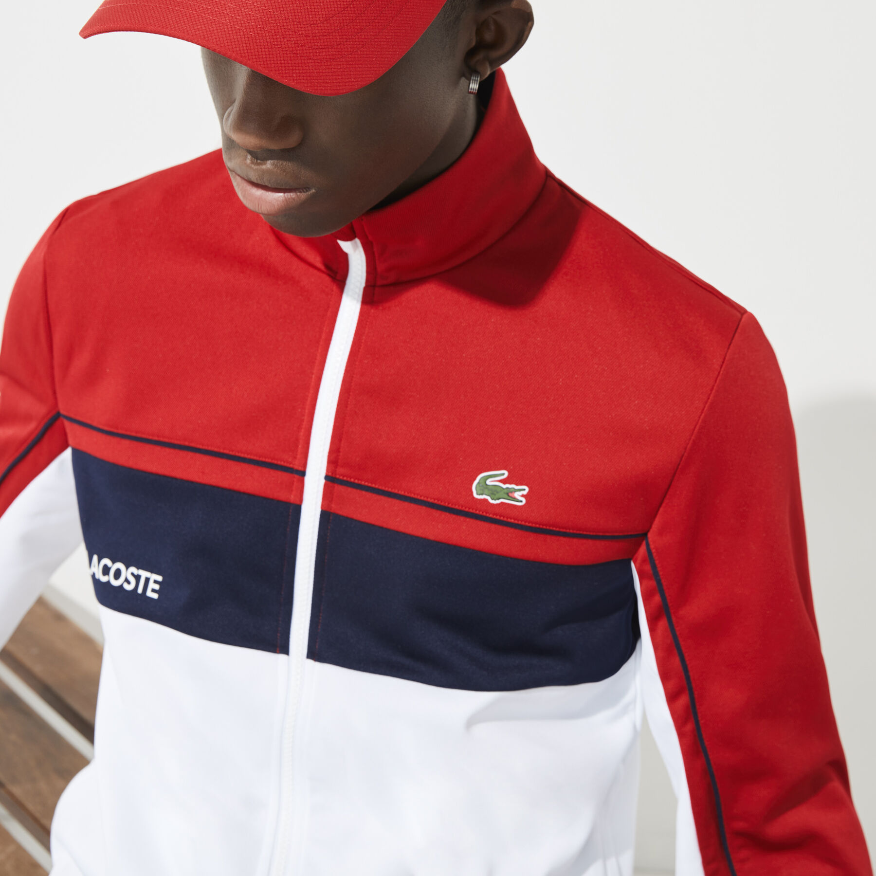 men s lacoste sport resistant colourblock piqu  zip sweatshirt