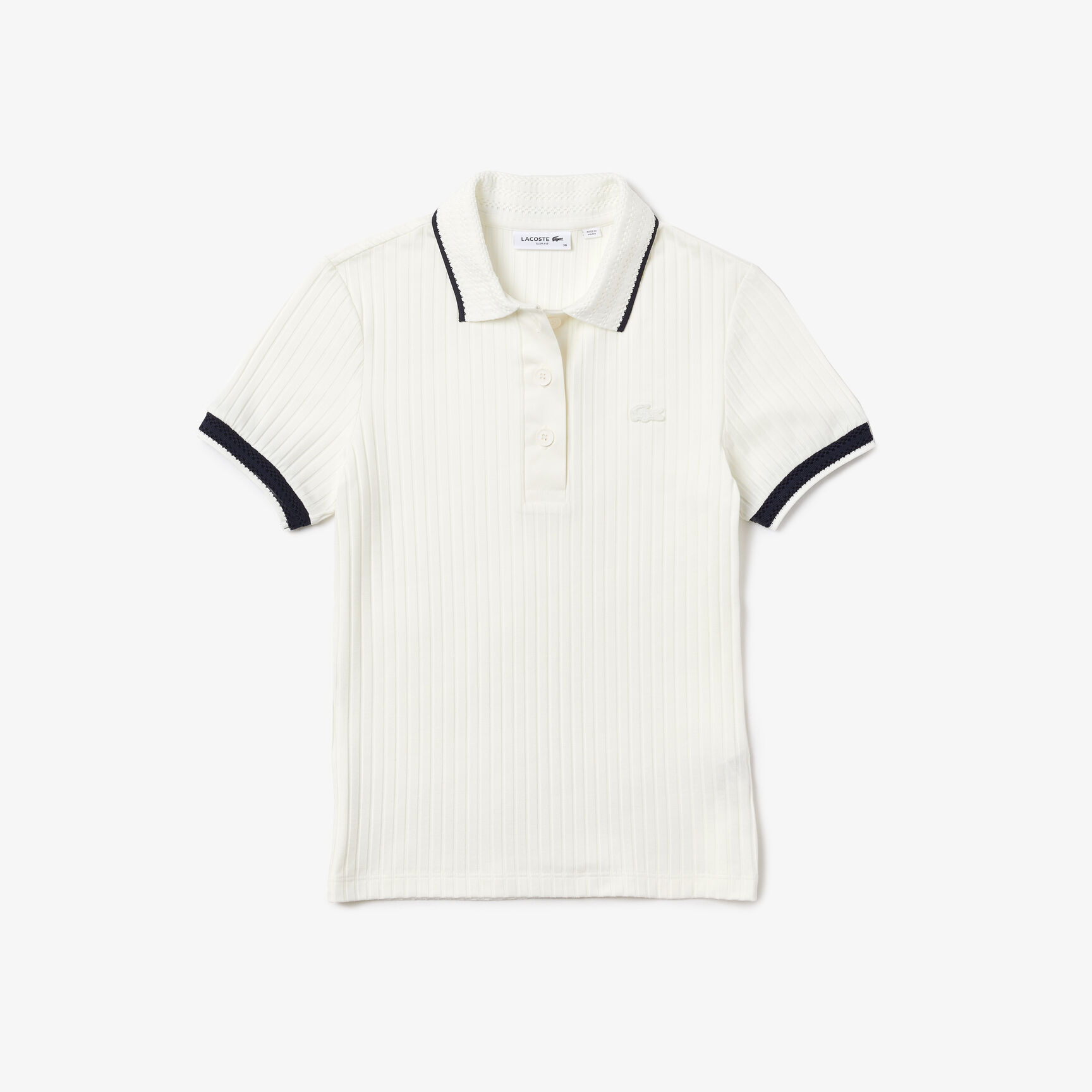 Women's Lacoste Slim Fit Crochet Collar Ribbed Polo Shirt