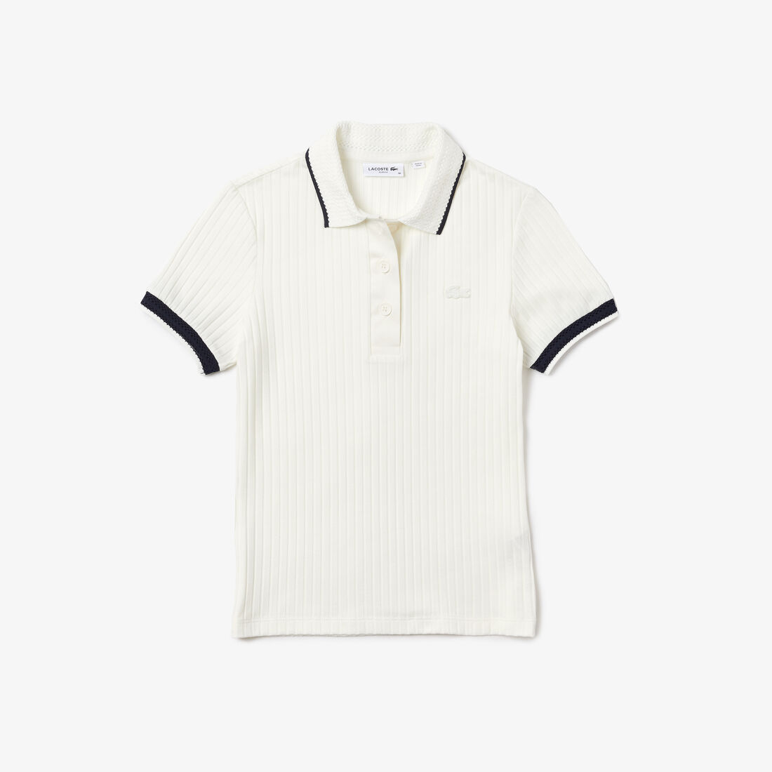 Women's Lacoste Slim Fit Crochet Collar Ribbed Polo Shirt Women's Lacoste Slim Fit Crochet Collar Ribbed Polo Shirt
