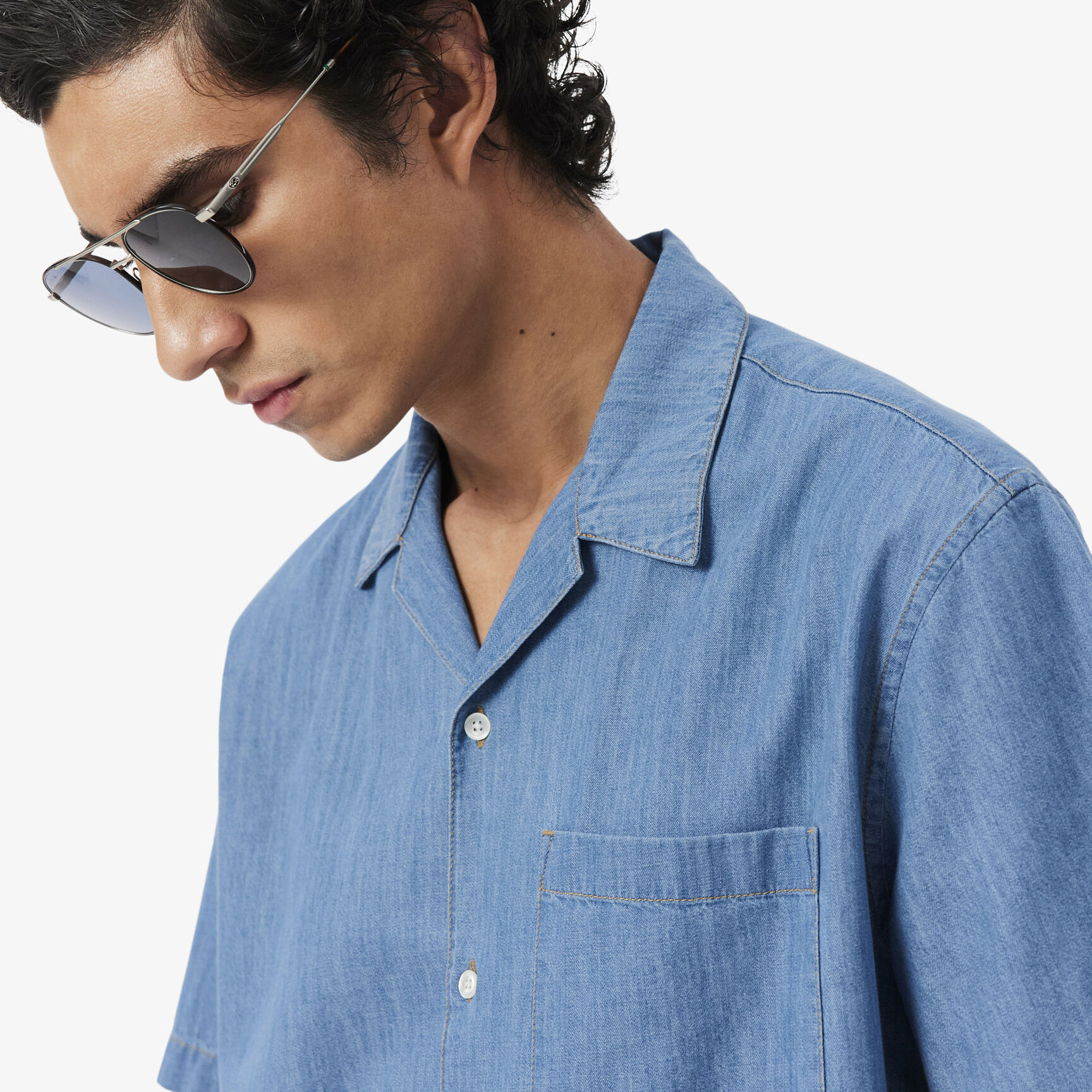 Relaxed Fit Open Neck Denim Shirt