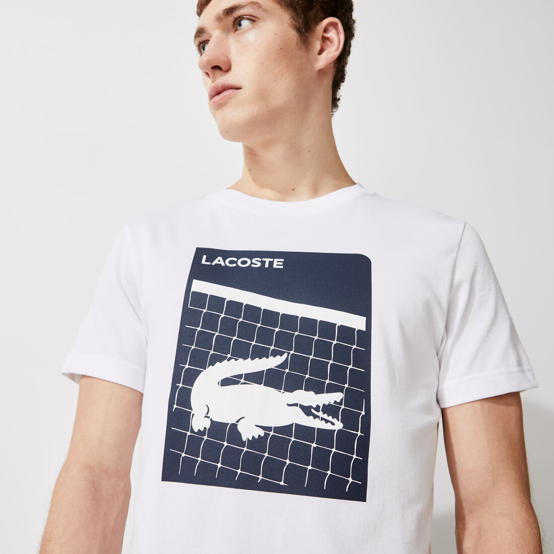 تي شيرت مسامي للرجال مع طباعة ثلاثية الأبعاد مجموعة Lacoste SPORT
