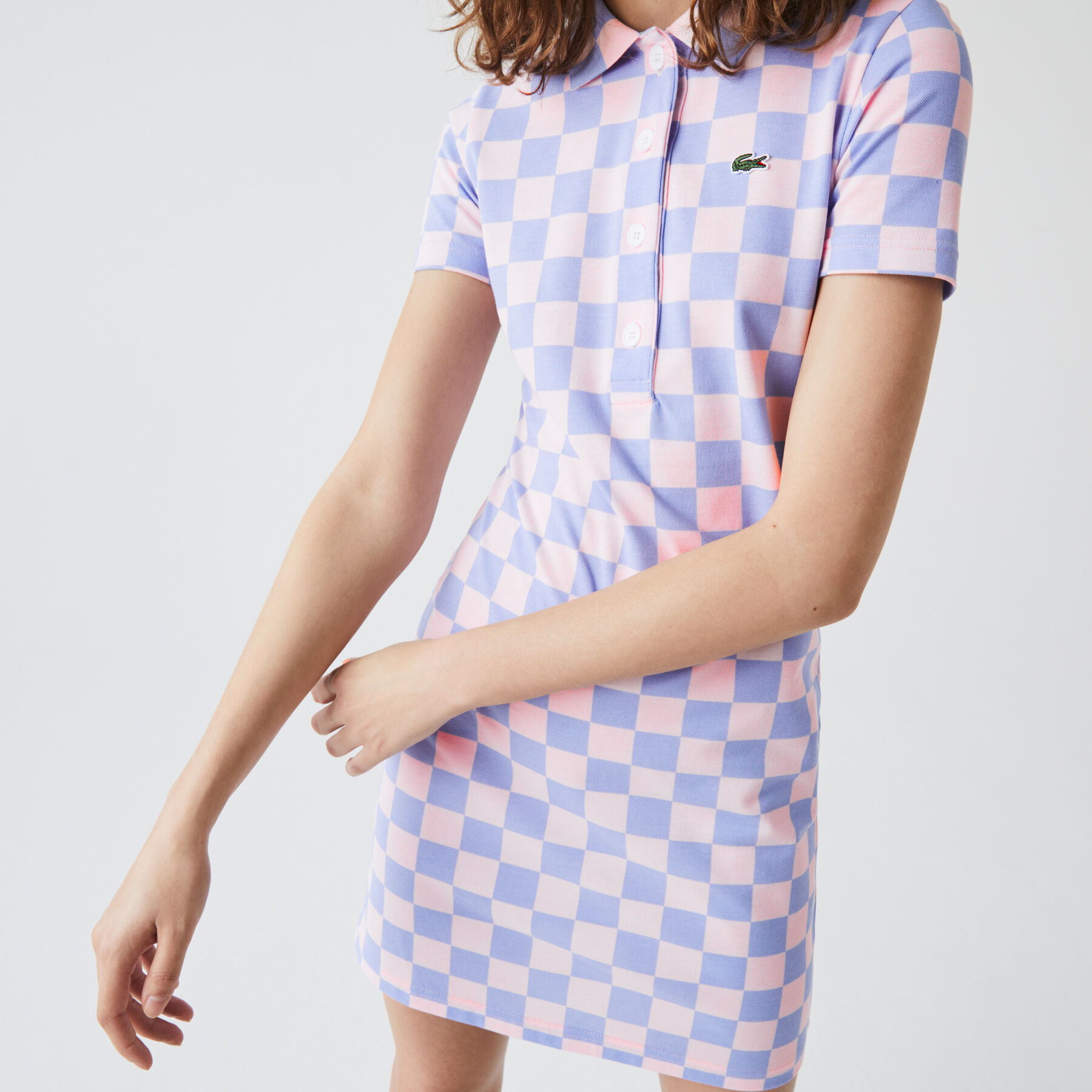 women s lacoste live checkerboard pattern cotton piqu  polo dress