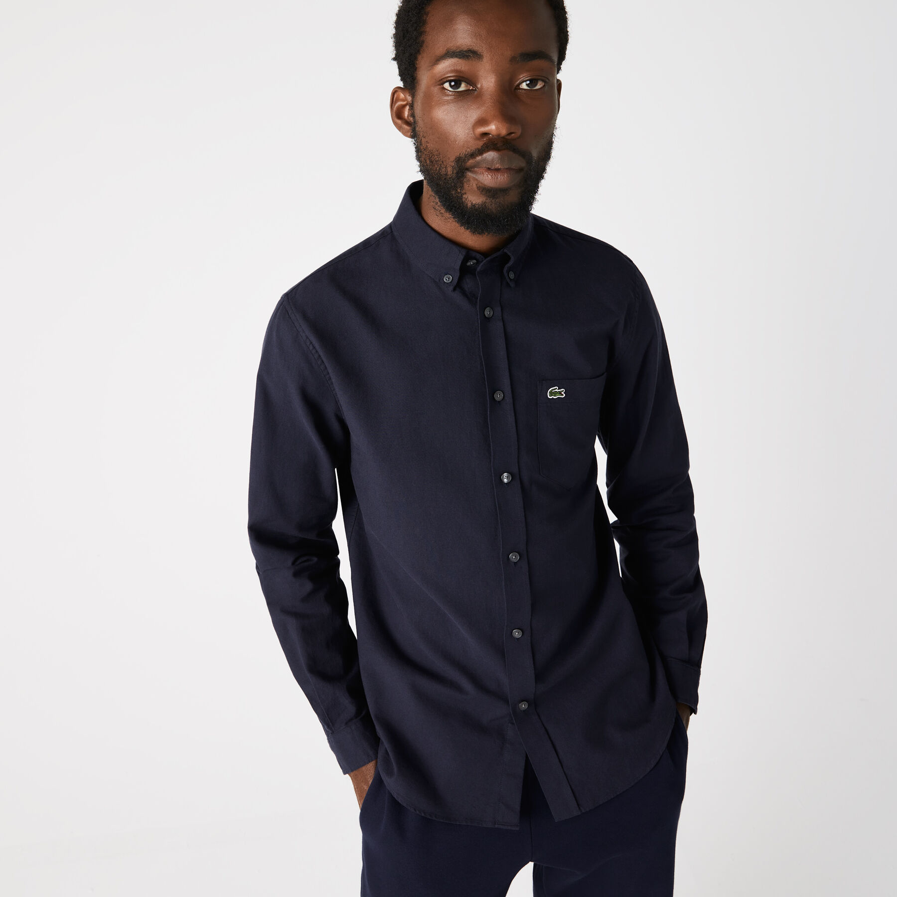 men s lacoste buttoned collar oxford cotton shirt