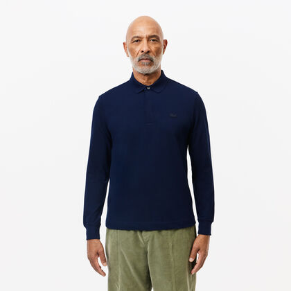 تيشيرت بولو مطاطي بقصة كلاسيكية وأكمام طويلة للرجال مجموعة Lacoste Paris