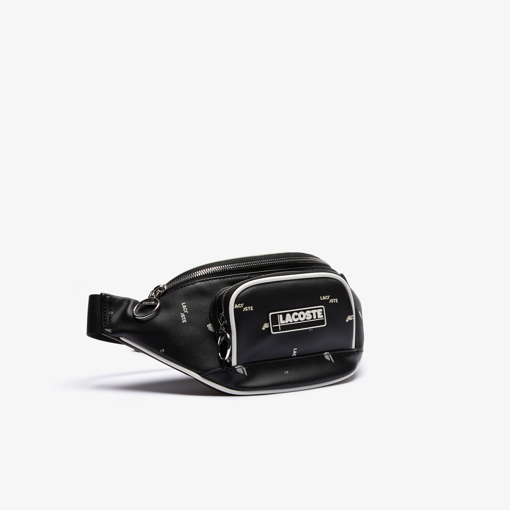 حقيبة خصر بسحاب من القماش المغلف بالبلاستيك مع طبعات بحروف Lacoste للرجال حقيبة خصر بسحاب من القماش المغلف بالبلاستيك مع طبعات بحروف Lacoste للرجال