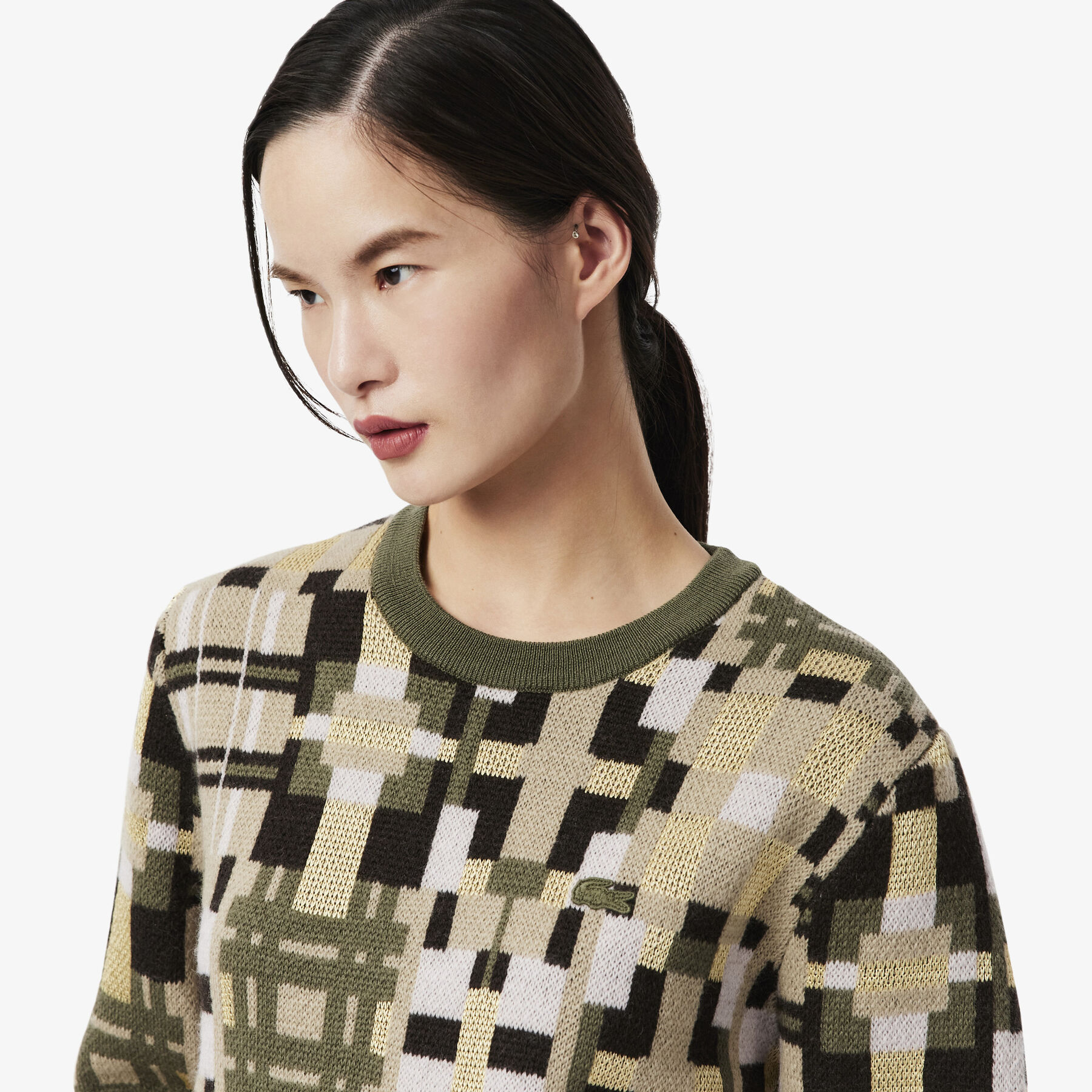 lacoste crew neck wool jacquard graphic sweater
