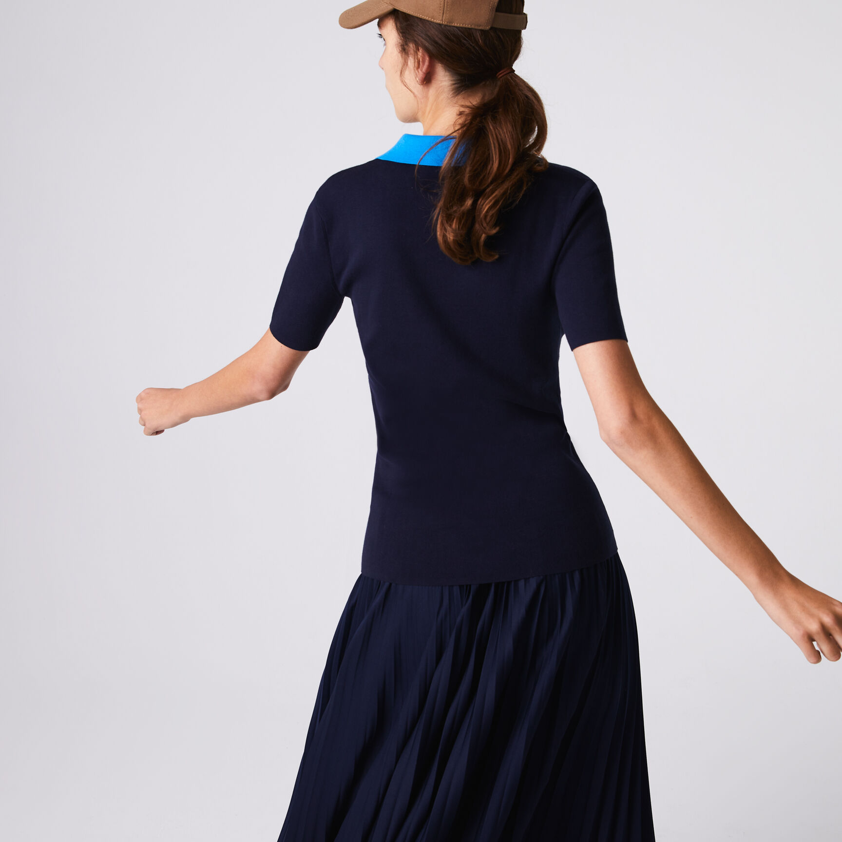 Women's Polo Collar Two-Tone Cotton Sweater