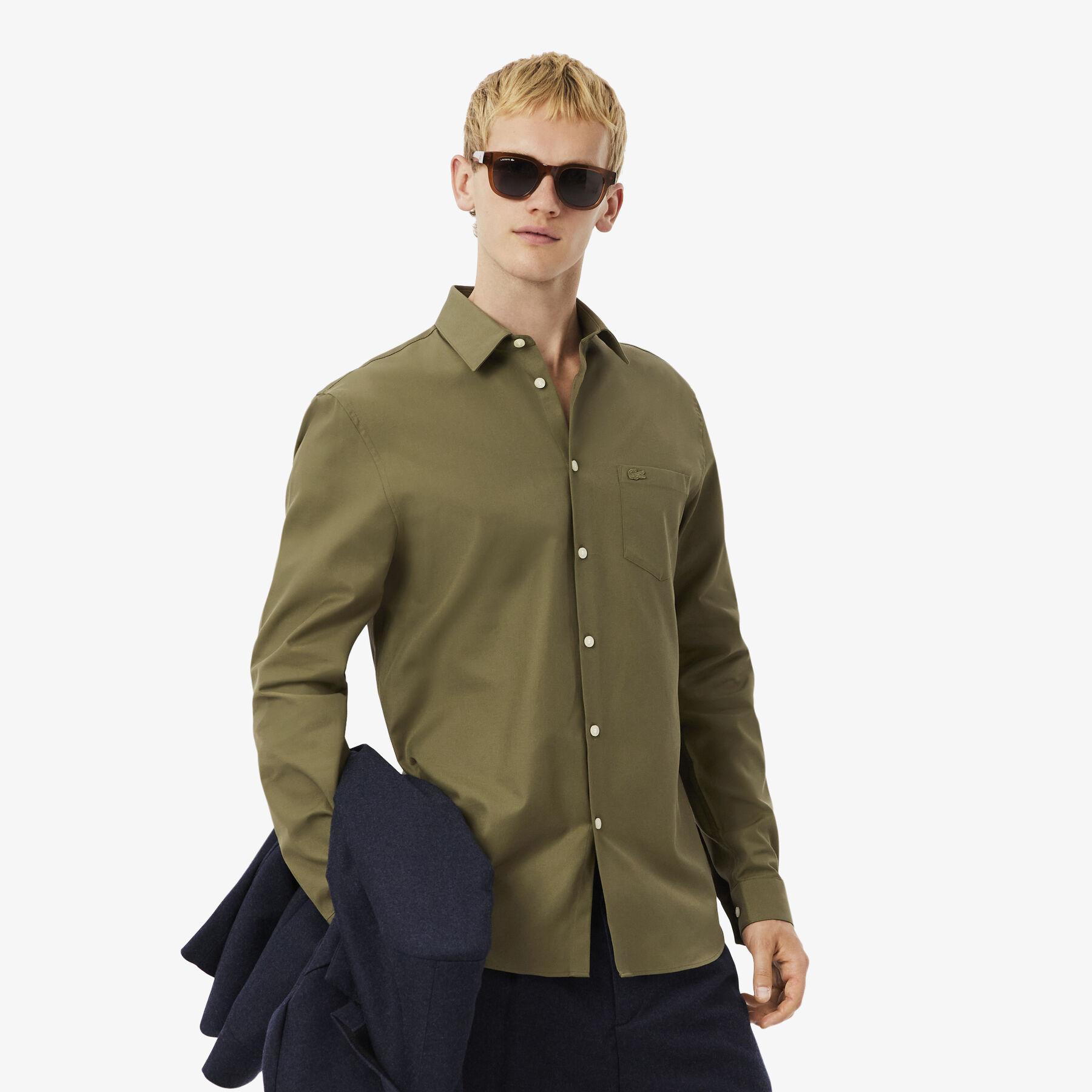 lacoste regular fit cotton poplin shirt