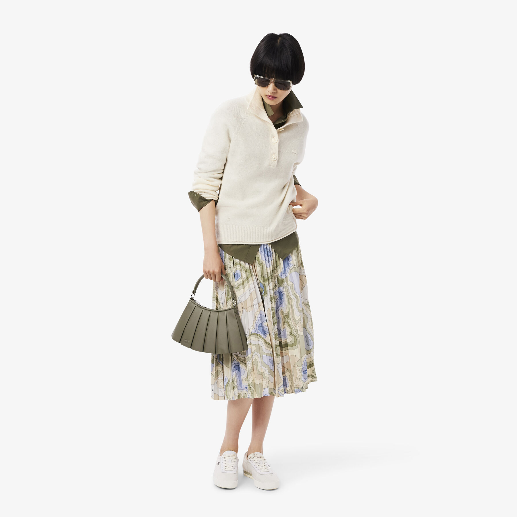 lacoste topography print pleated skirt