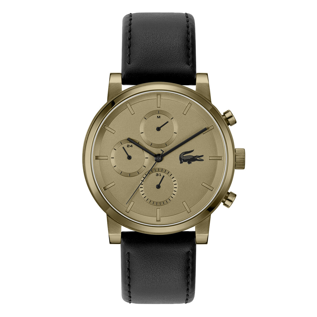 lacoste black leather strap men s watch