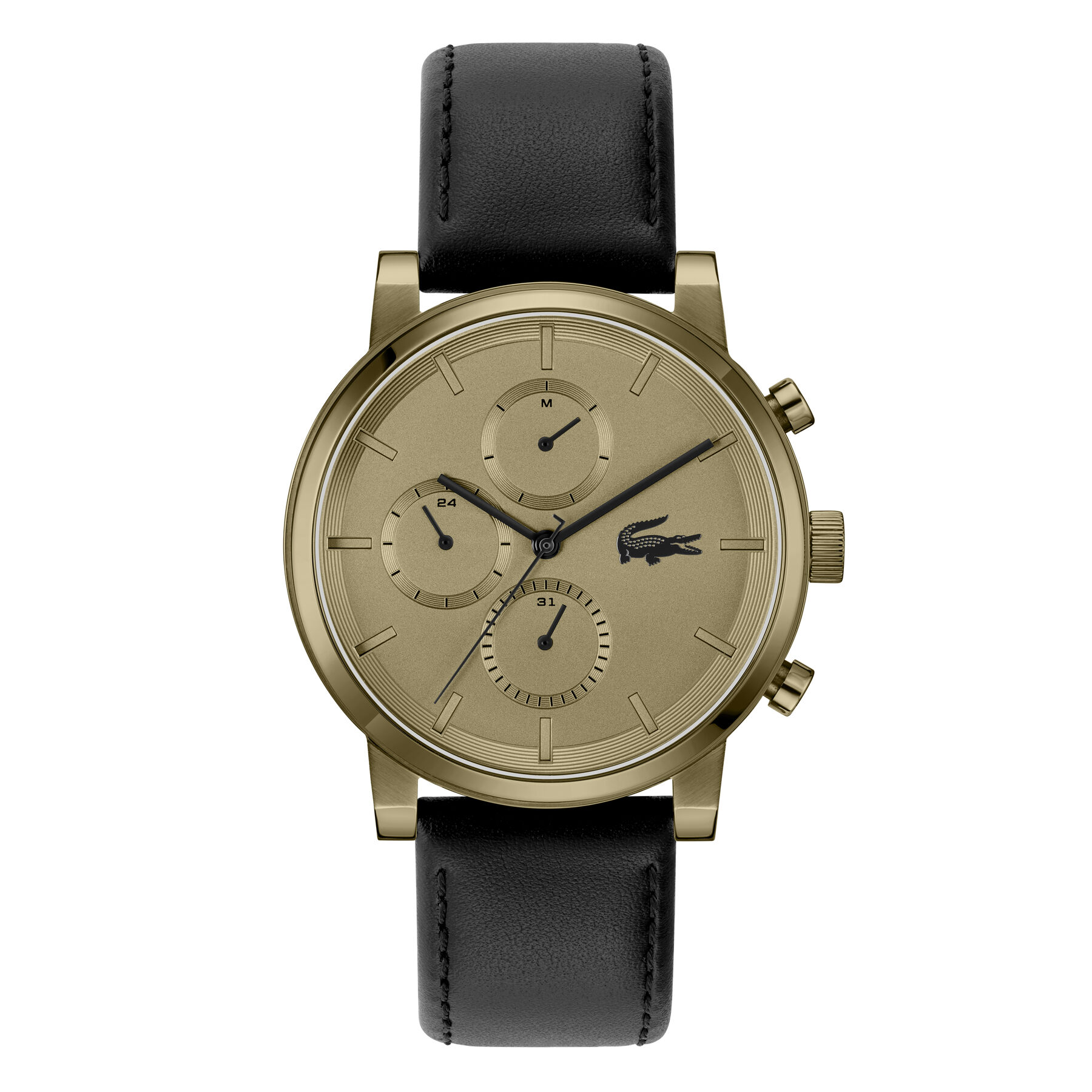 lacoste black leather strap men s watch