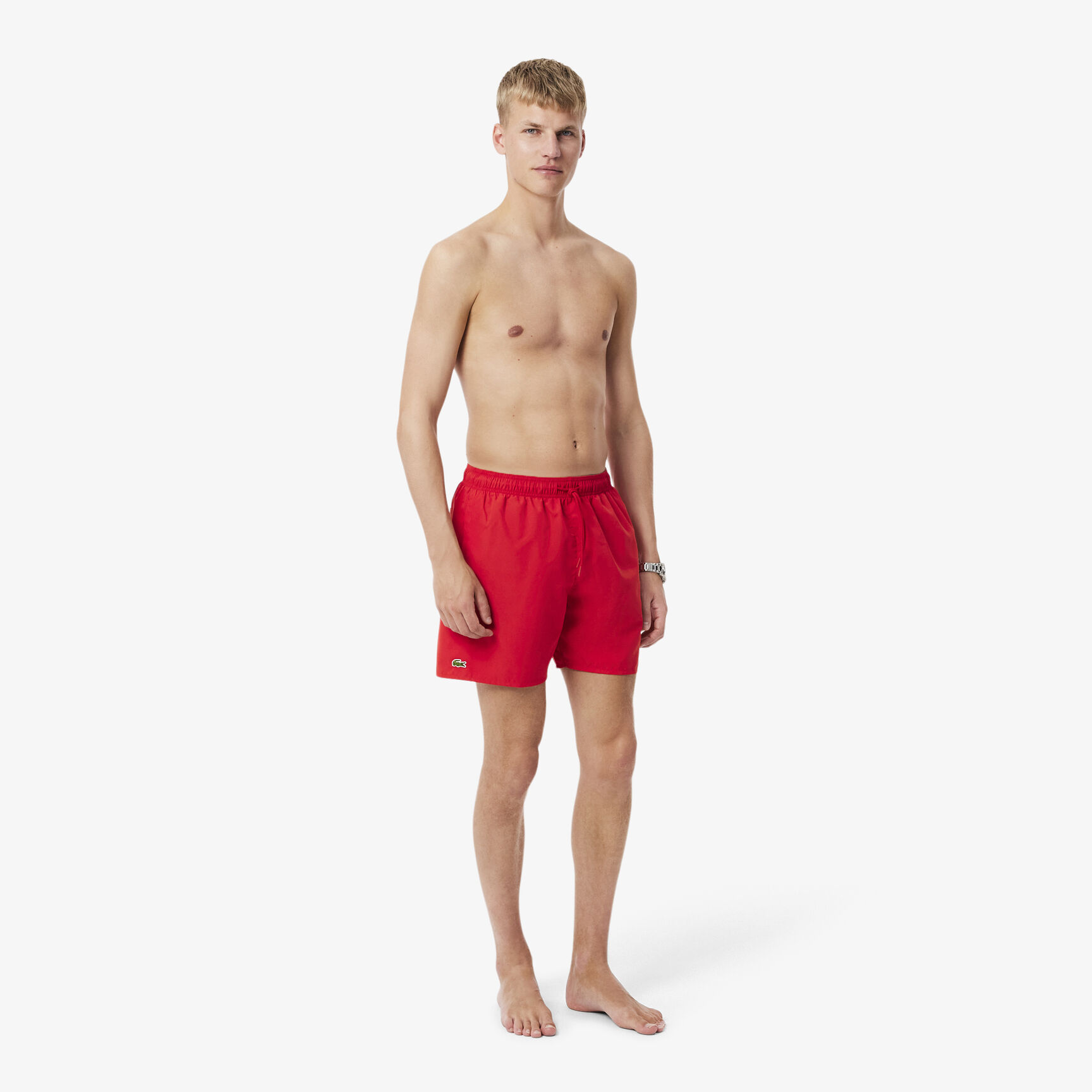 شورت سباحة أحادي اللون متوسط الطول