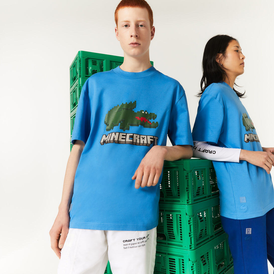 تيشيرت مطبوع قطن عضوي للجنسين مجموعة Lacoste x Minecraft
