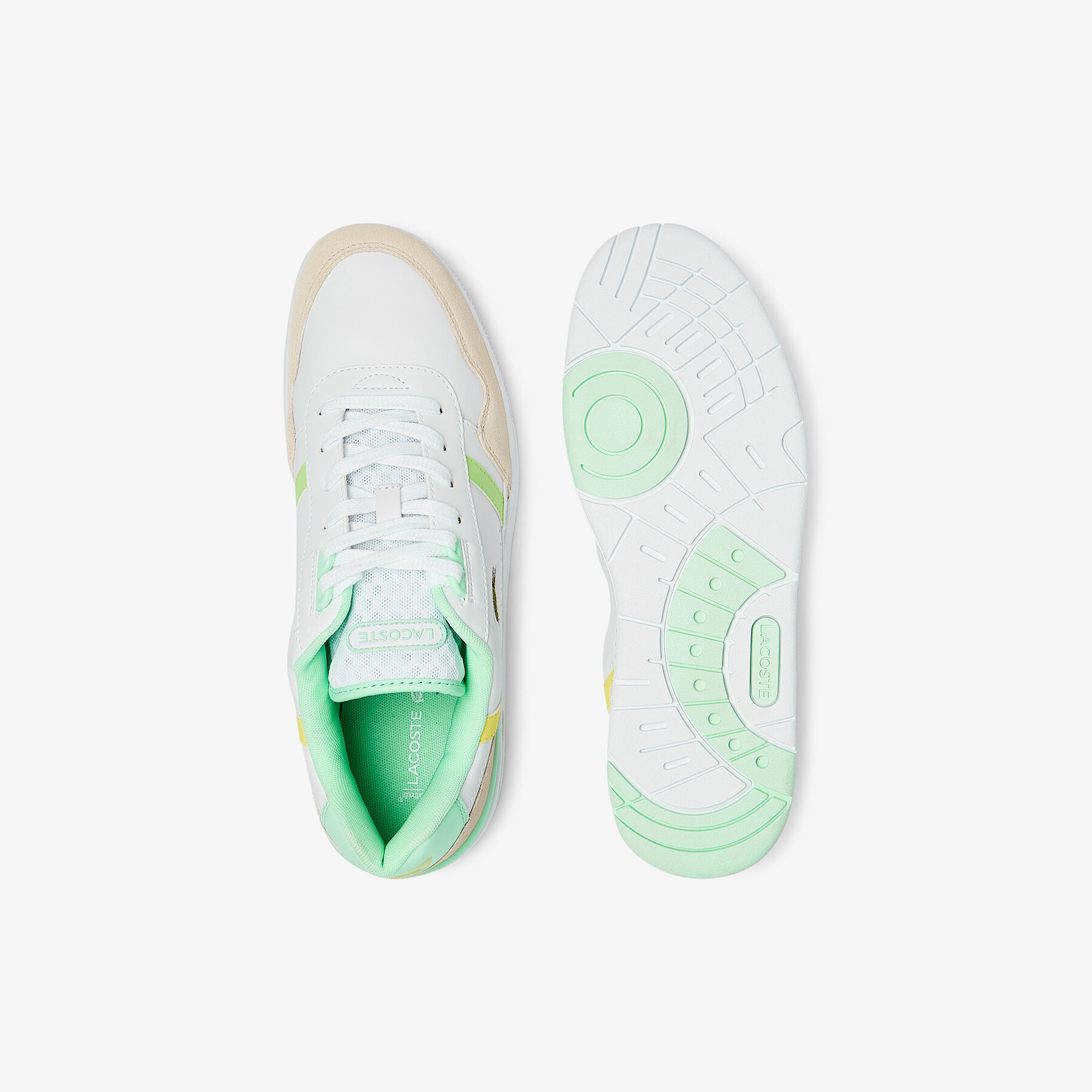lacoste men s t clip leather citrus accent trainers