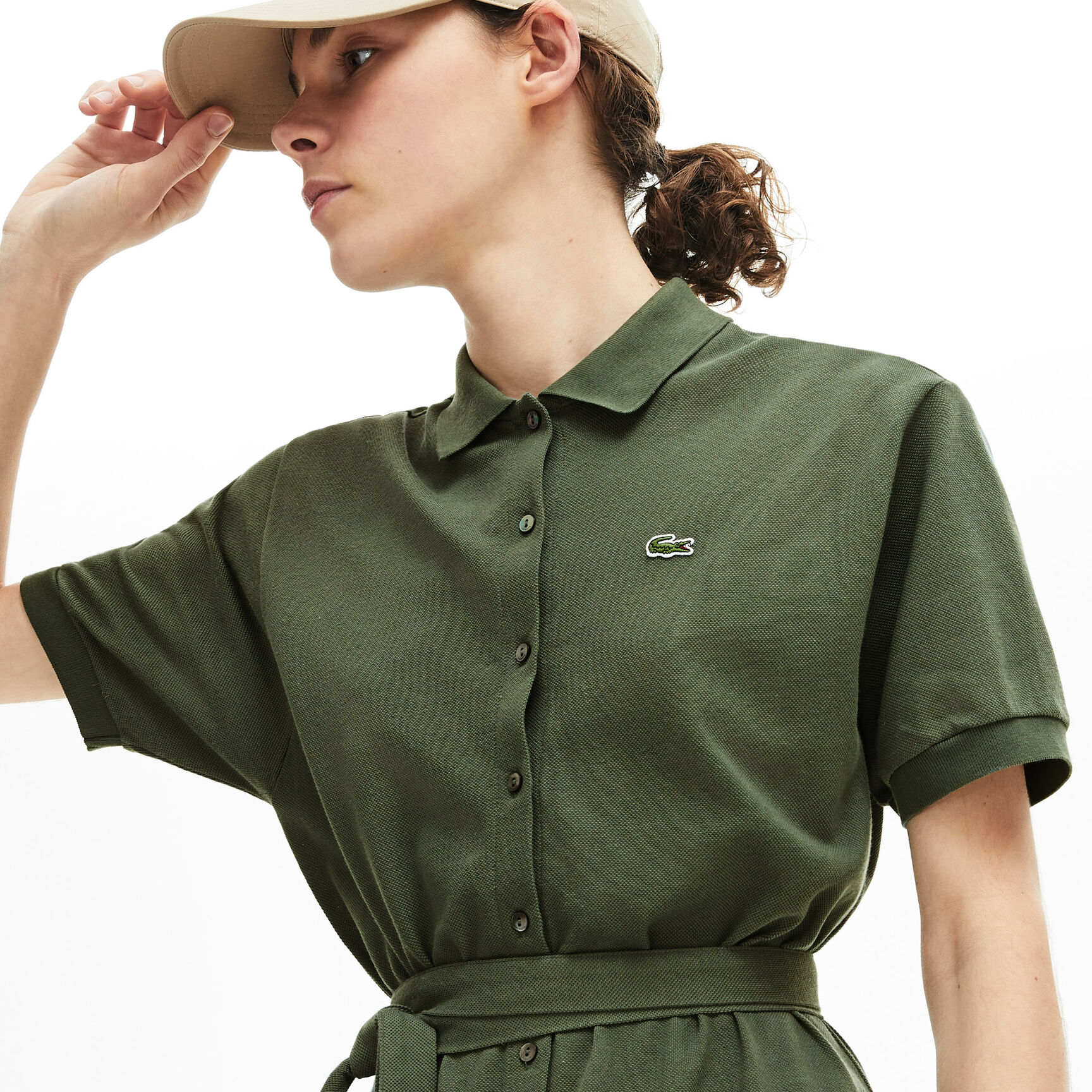 فستان بولو بيكيه قطن بحزام للنساء