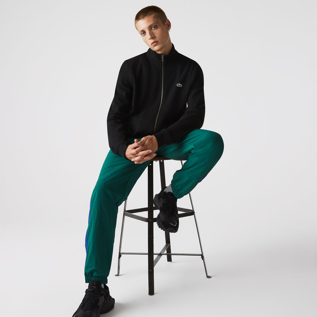 Men's Zippered Stand-Up Collar Piqué Fleece Jacket
