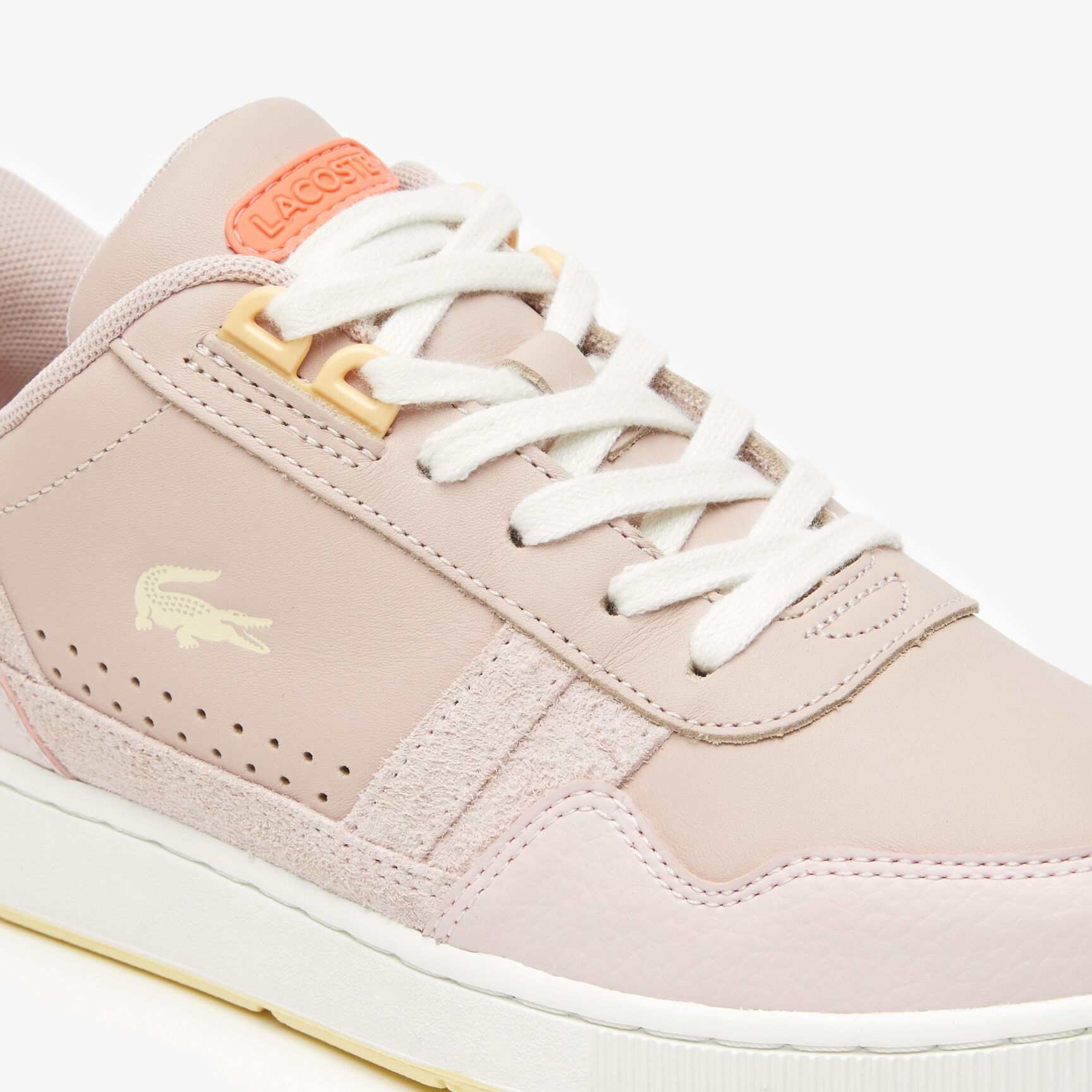 Women's Lacoste T-Clip Leather Gum Sole Trainers Women's Lacoste T-Clip Leather Gum Sole Trainers