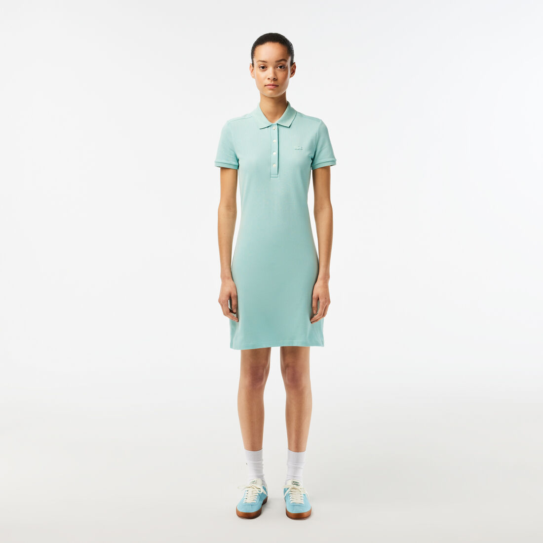 Slim Fit Stretch Petit Pique Polo Dress, Light Green | LACOSTE EG